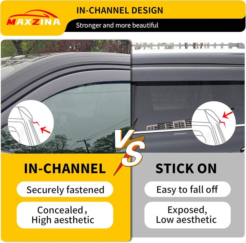 Maxzina Visor Rain Guards Compatible with 2023-2025 2026 Honda Pilot Front and Rear in-Channel Window Visors Wind Deflectors Weather Shield for 2024 Pilot 4PCS Accessories - Image 4